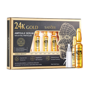 SADOER 24K GOLD Ampoule SERUM 2ml*7 Vial Reveal Smooth Clear Skin Look Youthful Helps Reduce Wrinkles