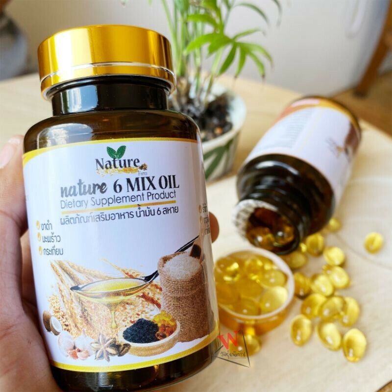 Nature 6 Mix Oil Dietary Supplement Black Sesame Garlic Coconut Rice bran 500mg