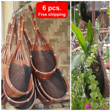 6x Woven Basket Planter Decor Orchid Flower Hanging Pot Bamboo Basket Garden