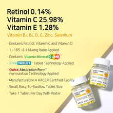 Load image into Gallery viewer, APLB Retinol Vitamin C Vitamin E Beauty Tablets 500mg (30 tablets per bottle)