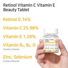 Load image into Gallery viewer, APLB Retinol Vitamin C Vitamin E Beauty Tablets 500mg (30 tablets per bottle)