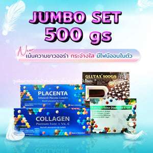 Jumbo set Glutax 500GS White LAROSCORBINE DIAMOND E-UF (ITALY) Collagen fort plattinum+ Placenta extact 1 Set