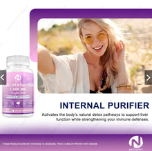 Load image into Gallery viewer, L-Glutathione 1000mg for antioxidant, liver detoxification, skin, brain, heart, aging, health &amp; vitality.