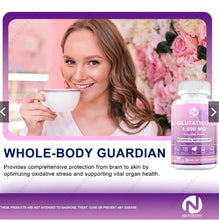 Load image into Gallery viewer, L-Glutathione 1000mg for antioxidant, liver detoxification, skin, brain, heart, aging, health &amp; vitality.