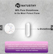 Load image into Gallery viewer, L-Glutathione 1000mg for antioxidant, liver detoxification, skin, brain, heart, aging, health &amp; vitality.