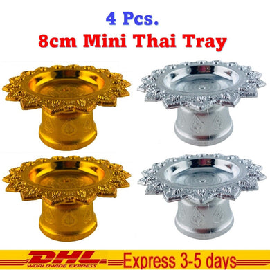 Mini Thai tray Worship Buddha Gold & Silver Statue Vase Spa Home Decor (4Pcs)