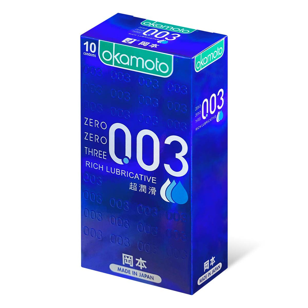 Okamoto 003 Rich Lubricant, Extra Thin, Smooth Condoms, 52 mm, 1 Box (10)