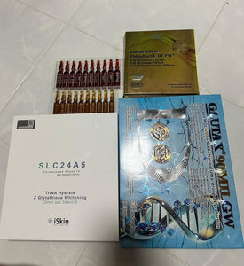 Set Whitening Iskin SLC24A5 Chromosome Phase IX Glutathione + ROCHE LAROSCORBINE PALLADIUM +Glutax 90Milgw +Trivit B +RED VITAMIN C 1 Set