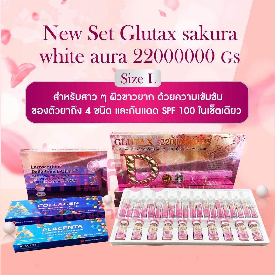 Set L Glutax Sakura 22000000 GS+Laroscorbine Palladium E-UF+Collagen fort plattinum+Placenta extact complex 1 Set