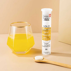Swiss Energy Gold, a vitamin that reduces fatigue, improves vision, and relaxes the brain.