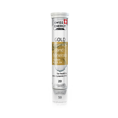 Swiss Energy Gold, a vitamin that reduces fatigue, improves vision, and relaxes the brain.