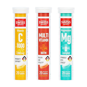 Swiss Imports Effervescent Magnesium + B Complex Dietary Supplement, 3-Pack, 60