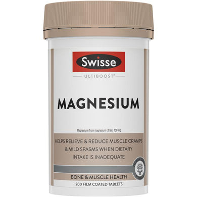 Swisse Ultiboost Magnesium 200 Tablets Magnesium helps relieve muscle pain and spasms.