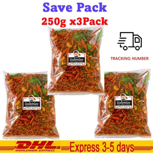 Thai Crispy Snack Mix Fried Chili Vegan Non-Vegan Spicy Snack (3 Pack 250g) DHL