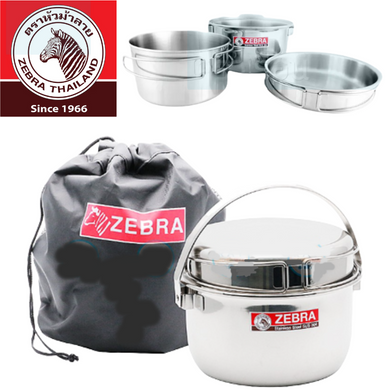 Zebra Stainless Steel 3 Pcs Pot & Pan Set Portable Camping and Travel with Bag