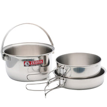 Load image into Gallery viewer, Zebra Stainless Steel 3 Pcs Pot &amp; Pan Set Portable Camping and Travel with Bag