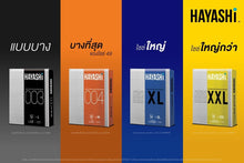 Load image into Gallery viewer, Hayashi XL Condom Size 54mm. Hayashi XL condoms, size 54mm.