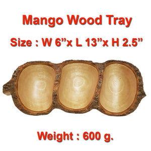13"L Mango Wood Bolws Serving Tray Kitchenware Rustic Bark Hand Carved Utensil