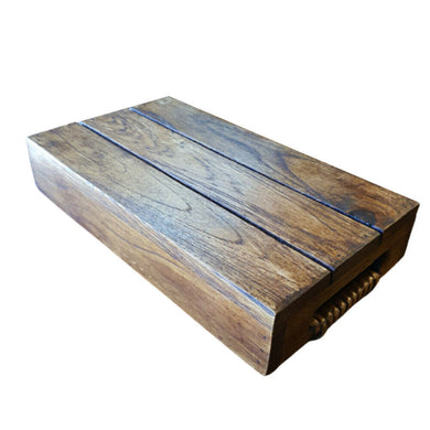 1x Rustic Vintage Food Tea Wooden Serving Teakwood Tray Rattan Handle Idea Gift