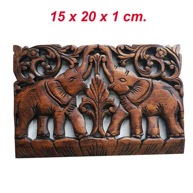 20x15cm Elephants Wall Art Relief Panel Wood Hand Carved Home Restuarant Décor