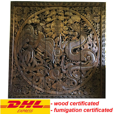 240cm Large Wall Art Decor Wood Hand Carved Dragon & Phoenix Panel Home Devider