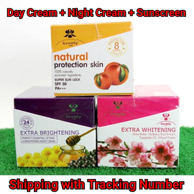 3X Lovely Extra Brightening Set Day+Sunscreen+Night Cream Restore Moisture Skin
