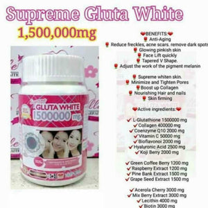 6 Pcs GLUTA SUPREME WHITE 150000MG SUPER WHITENING GLUTATHIONE ANTI-AGING 180 caps