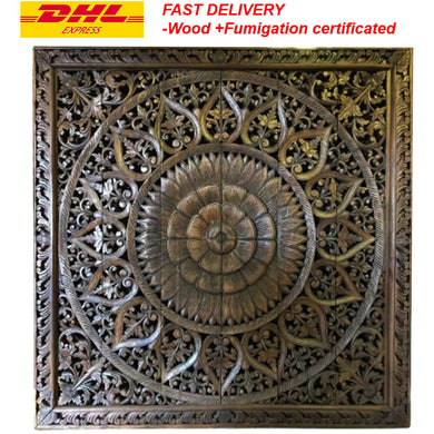 71in Wooden Hand Carved Wall Art Decorative Thai Anitique Style Headborad Panels