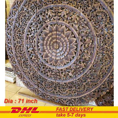 71 inch Round Wall Art Decorative Wooden Headborad Hand Carved Anitique Style