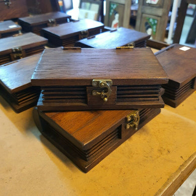 Antique Wooden Trinket Box Book Shaped Teak Handmade Vintage Storage Collectible