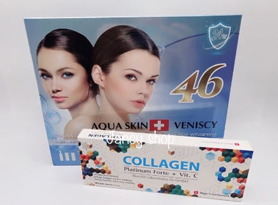 Aqua Skin Veniscy 46 + Collagen Collagen Platinum Forte Vit C Biocell Skin Rejuvenation Whitening Anti Aging 2 Box