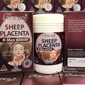 Ausway Sheep Placenta K-Max 60,000 mg intense Anti Aging Aura White 100 Capsules