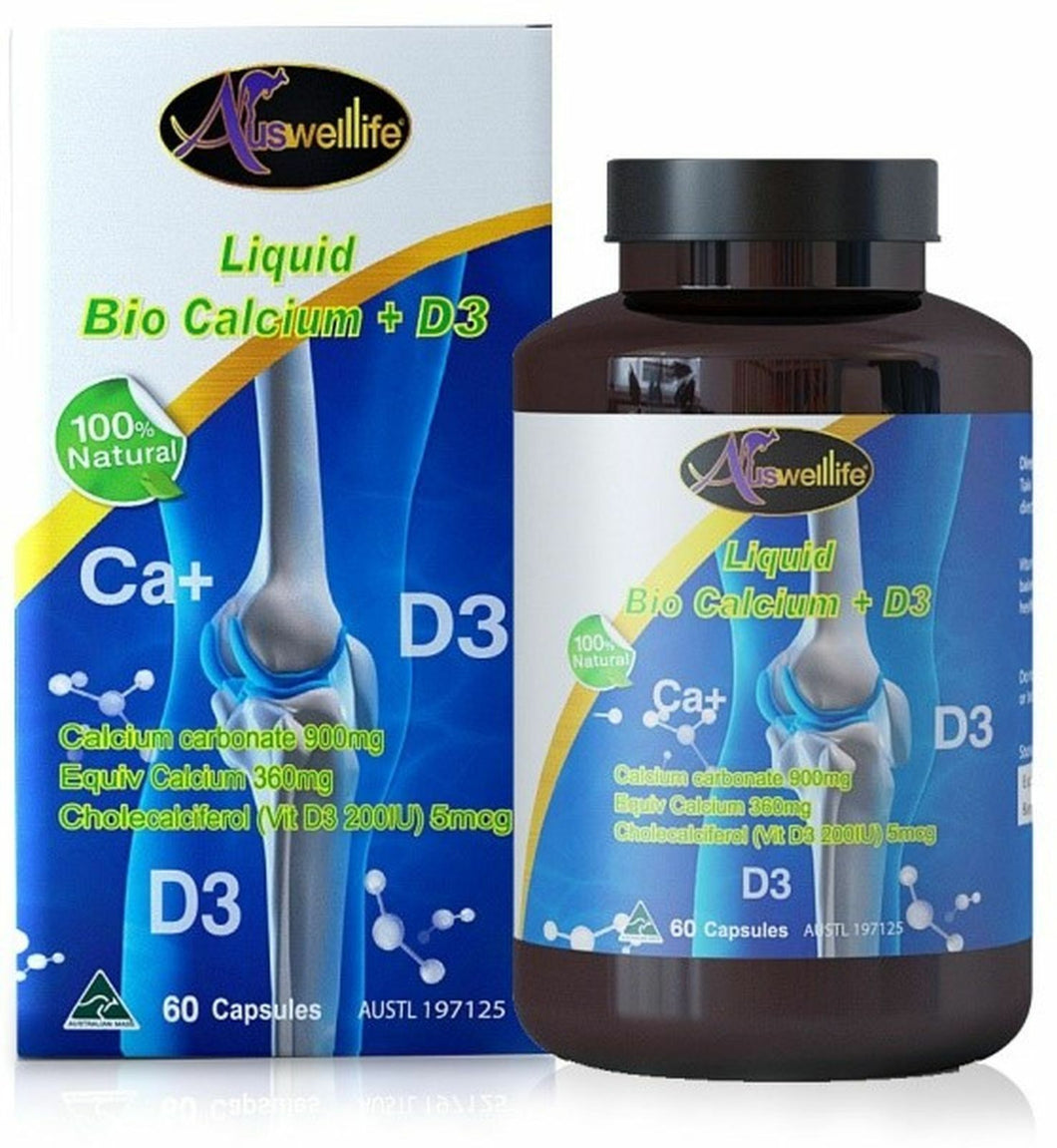 Auswelllife Liquid Calcium 900 Mg With Vitamin D3 60 Capsules Increase Calcium
