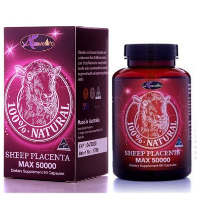 Auswelllife Sheep Placenta Max 50000 mg Anti-oxidant, Premature Aging 60 tablets