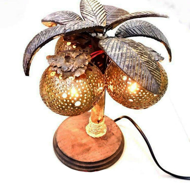 Coconut Tree Sculpture Table Lamp 3 Shades Coconut Shell Tropical Tiki Bar Decor