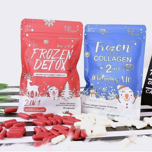 10 Box Frozen Detox 60 Caps Red Pack + Frozen Collagen 2in1 Whitening x10 DHL