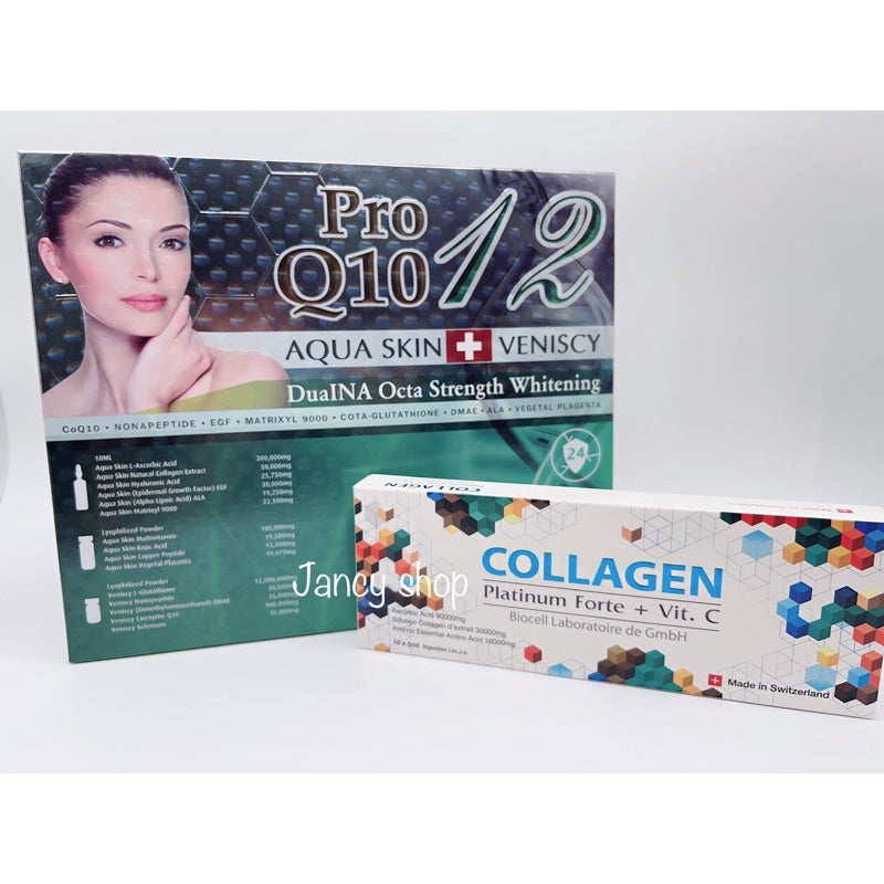 Aqua Skin Veniscy Pro Q10 12 + Collagen Platinum Forte Vit C Biocell Skin Rejuvenation Whitening Anti Aging 2 Box