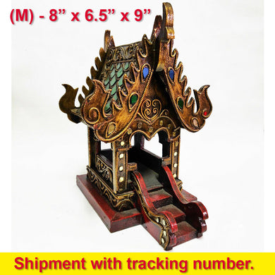 Gold Spirit House Thai Temple Sculpture Wood Handicraft Medium Size Home Decor