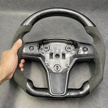 Load image into Gallery viewer, Carbon Fiber Steering Wheel D-shaped Ergonomics Sport Design 2017 2018 2019 2020 2021 2022 For Tesla Model 3 Model Y