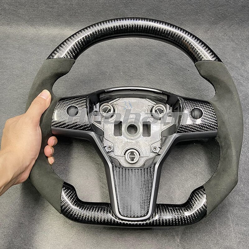 Carbon Fiber Steering Wheel D-shaped Ergonomics Sport Design 2017 2018 2019 2020 2021 2022 For Tesla Model 3 Model Y