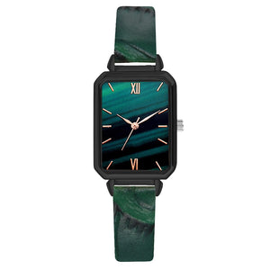 New Watch Women Fashion Casual Leather Belt Watches Simple Ladies Rectangle Green Quartz