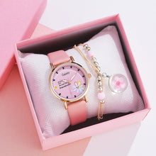 Load image into Gallery viewer, Fashion Brand Watches For Women Cartoon Pattern Flowers Pink Watch Girls Students Leather