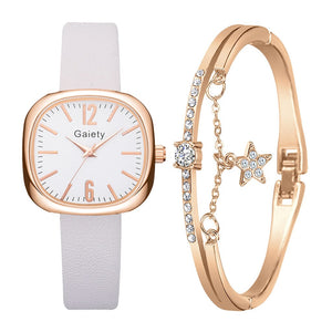 Gaiety Brand Square Women Watches Fashion Ladies Quartz Watch Bracelet Set Leather