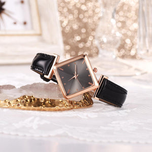 Luxury Creative Simple Dress Leather Watches Female Black Clock Ladies Bracelet Watch