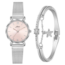 Load image into Gallery viewer, Elegant 2pcs Set Women Watch Bracelet Set Rhinestone Sliver Ladies Watches Luxury