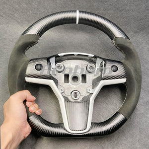 Carbon Fiber Steering Wheel D-shaped Ergonomics Sport Design 2017 2018 2019 2020 2021 2022 For Tesla Model 3 Model Y