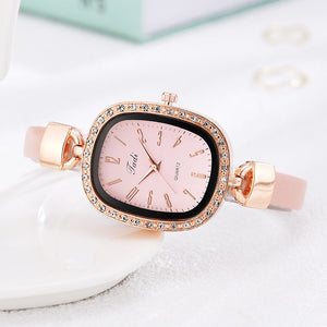 Bracelet Watches Ladies Thin Leather Strap Rhinestone Ladies Wrist Watch Arabic Numerals Dial Quartz Clock Gifts