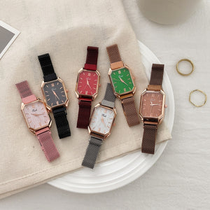 Fashion Women Quartz Watch Bracelet Set Luxury Magnet Buckle Women Watches Simple Rose Gold Mesh Pink Ladies