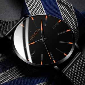 Stainless Steel Mesh Belt Quartz Watch for Men Minimalist Ultra Thin Clock Fashion Men