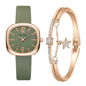 Gaiety Brand Square Women Watches Fashion Ladies Quartz Watch Bracelet Set Leather